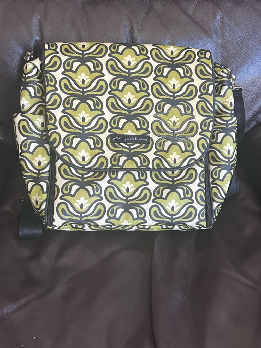 Petunia Pickle Bottom Olive & Cream Patterned Crossbody Baby Messenger